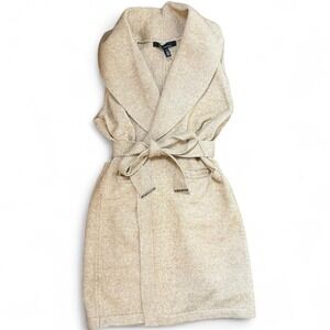 Belted Sweater Cardigan XS Neutral Cozy Work Wear Wool Blend Minimalist